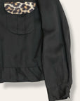 Vintage 1950’s California Black Rayon Gabardine Leopard Trim Jacket 46