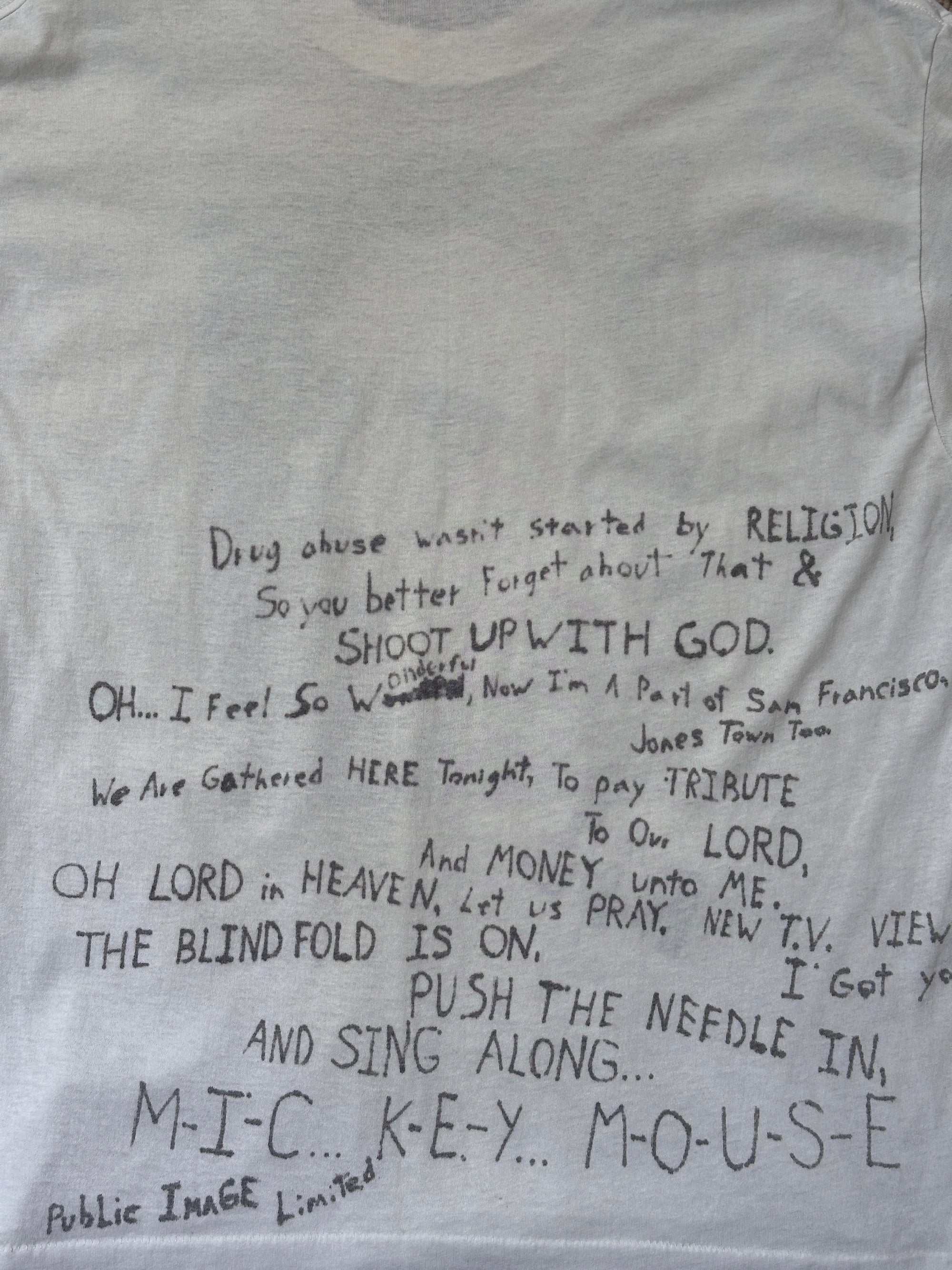 Vintage 1980’s Johnny Rotten Public Image with Hand Written Art T-Shirt