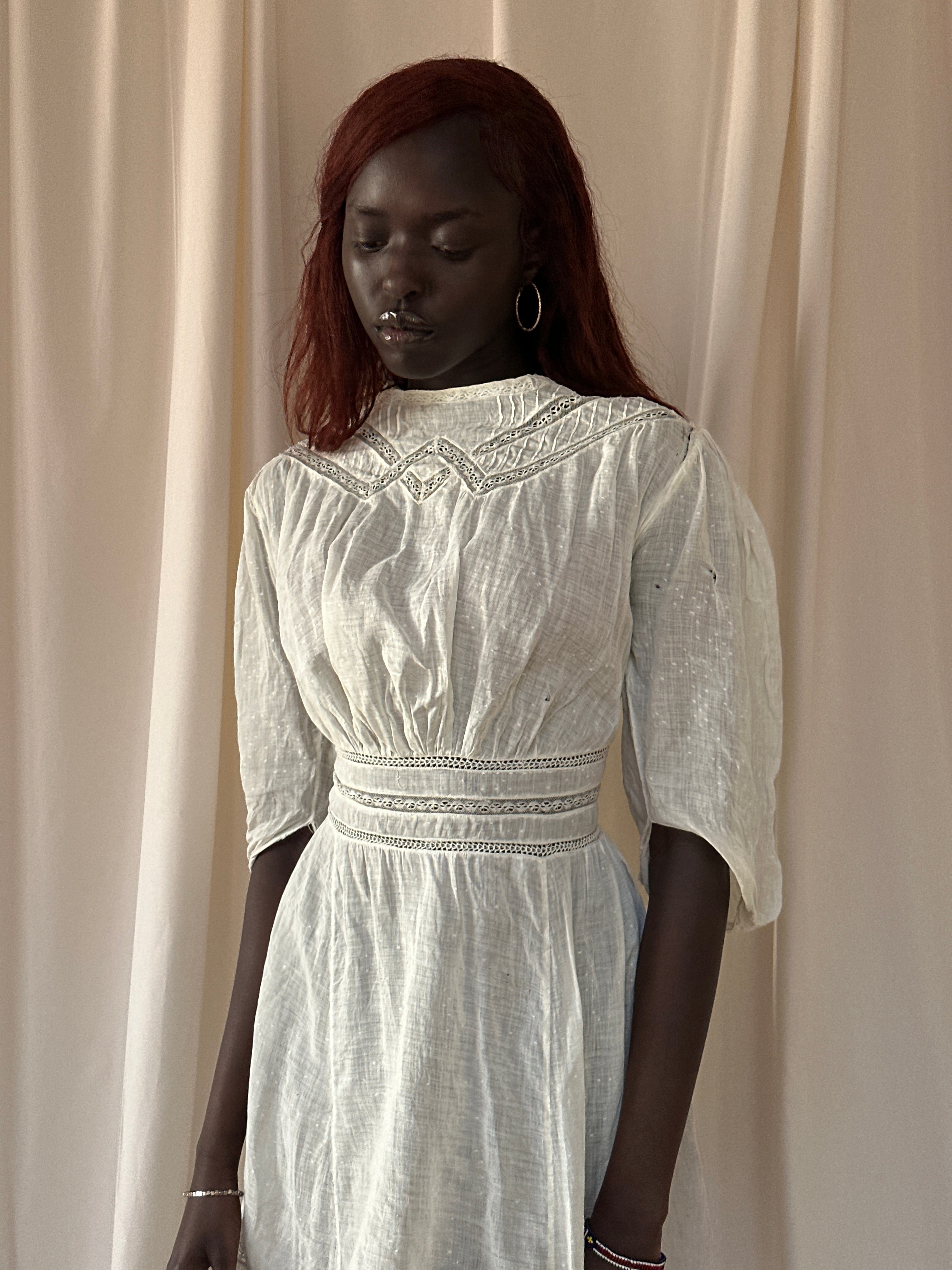 mid long cotton vintage dress Edwardian – Afterlife Boutique After Dark Trench Dress this charming swing dress 240808 Color:sage green