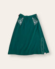 Vintage 1940's Gabardine Hollywood Western Skirt | Chain Stitch Embroidery, Rhinestones W:28