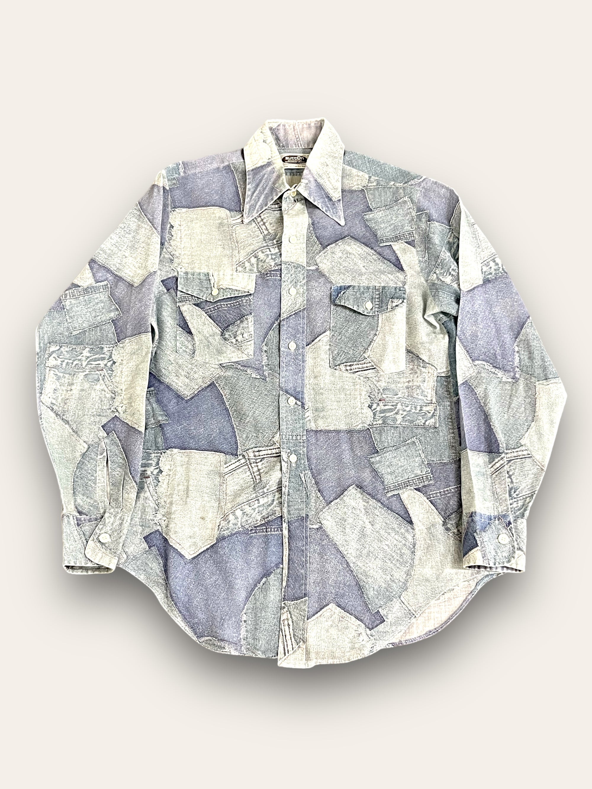 Vintage 1970’s All Over Denim Patchwork Print Shirt