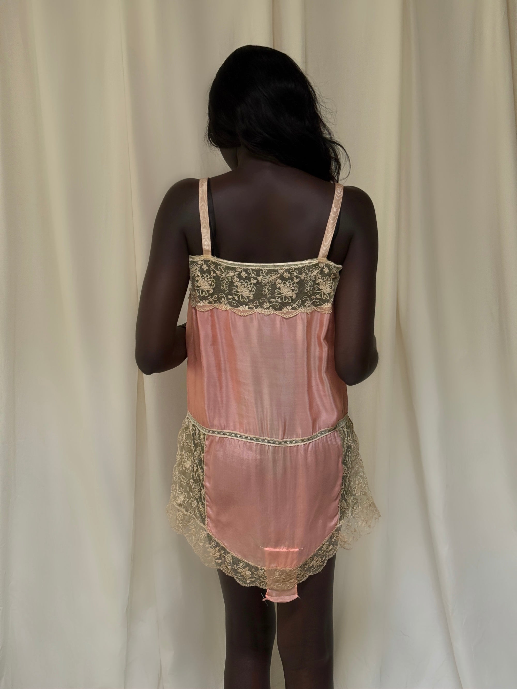 Vintage 1920’s Deadstock Lace & Silk Step In Slip Dress