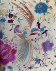 Vintage 1930s Manton de Manila Embroidered Silk Piano Shawl | Floral Bird Butterfly Motif With Long Fringe