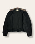 Vintage 1950’s California Black Rayon Gabardine Leopard Trim Jacket 46