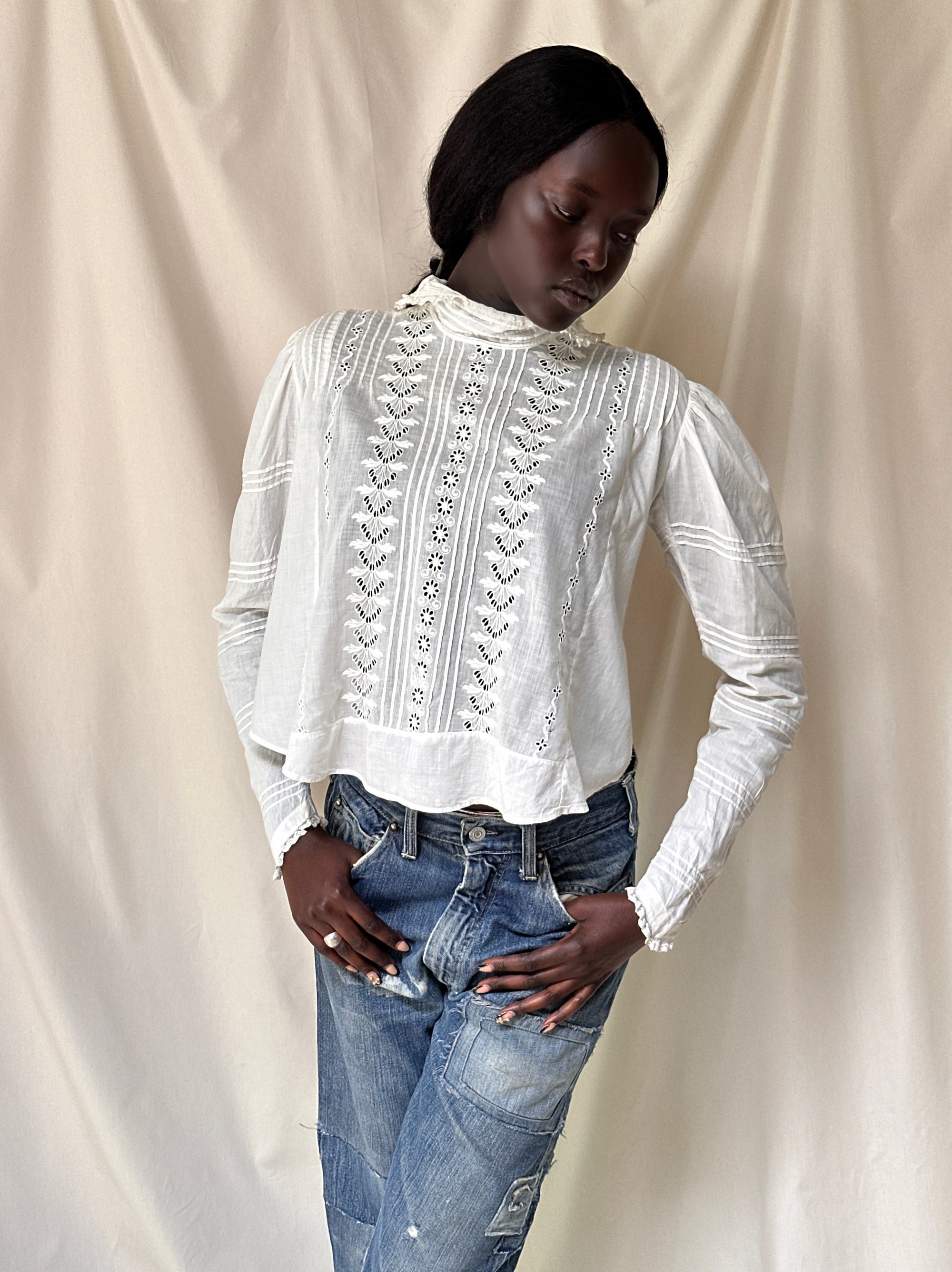 Vintage Edwardian Pleated Eyelet Cotton Bodice