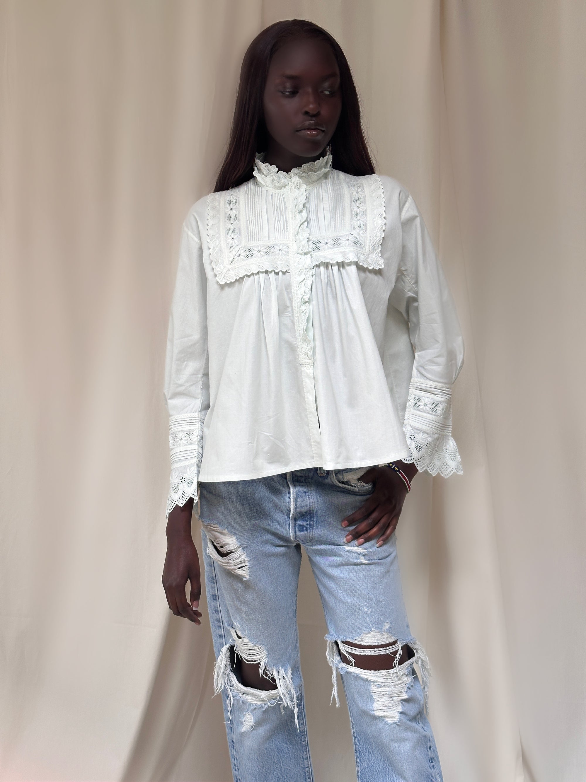Vintage Edwardian Antique Lace Trim Blouse