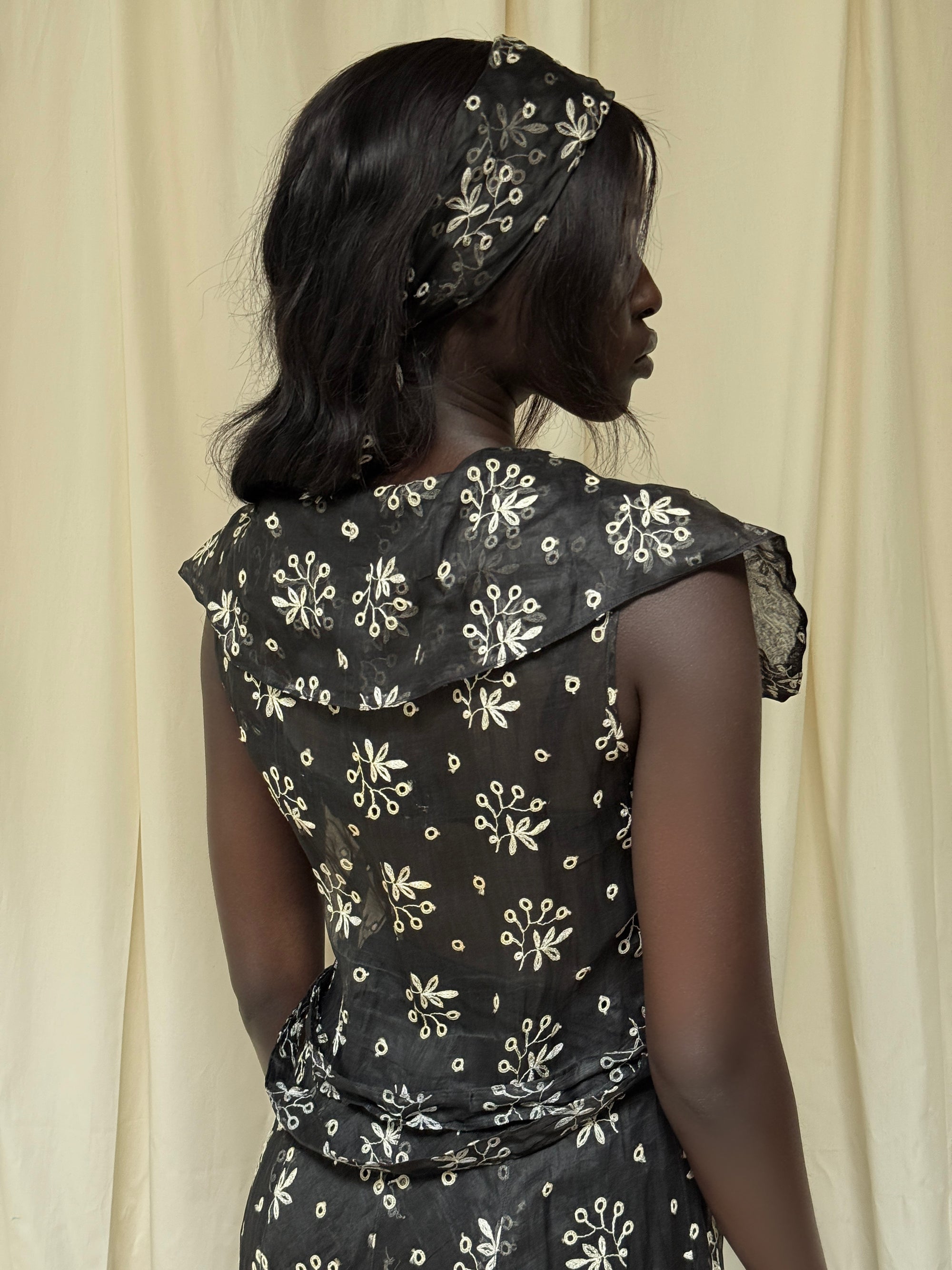 Vintage 1930’s Black & Creme Organza Eyelet Dress