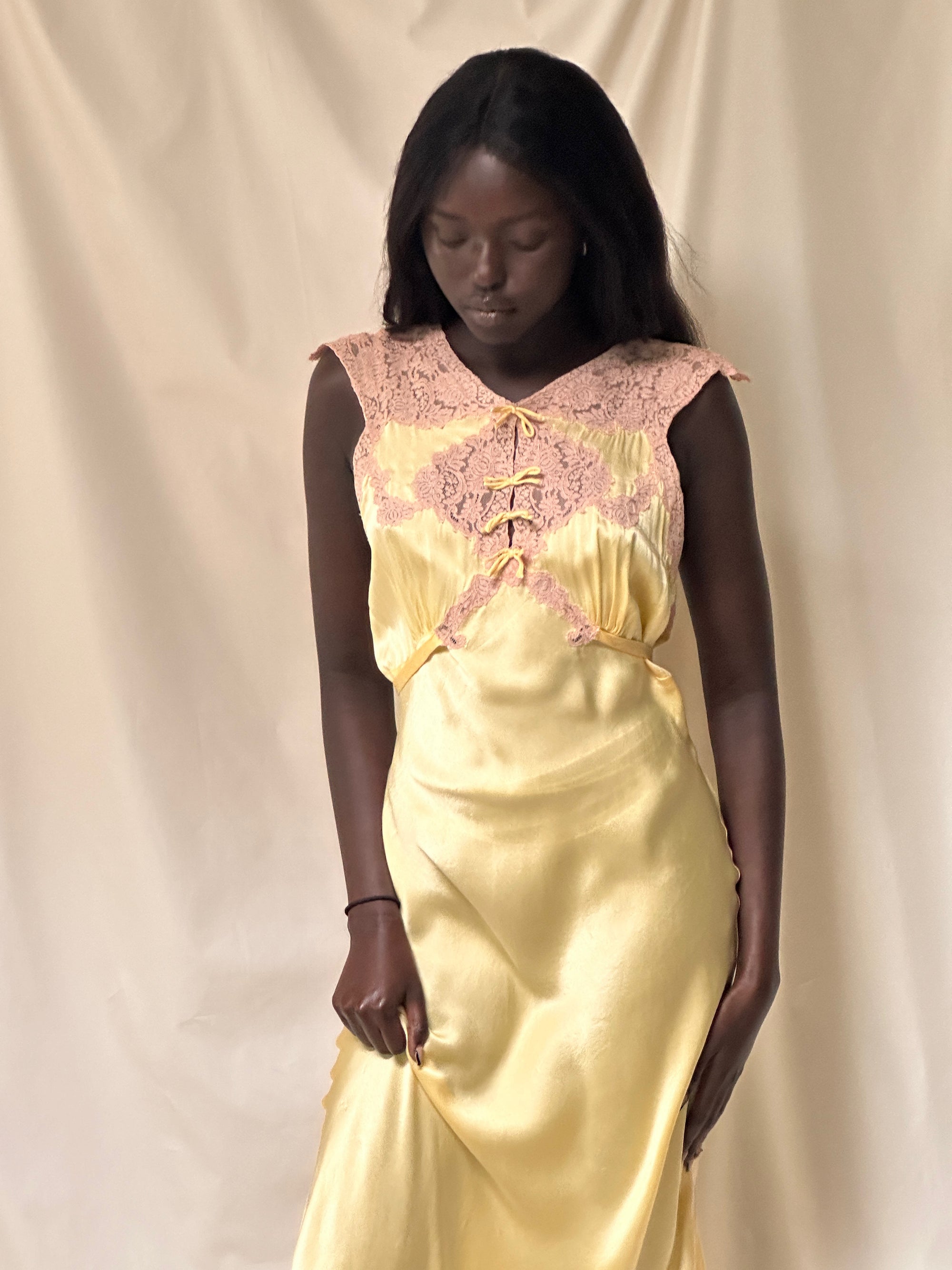 Vintage 1930’s Silk Rayon Lace Slip Dress