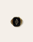 Vintage 1940’s Art Deco Onyx 10k Gold Diamond Ring Size 12.5