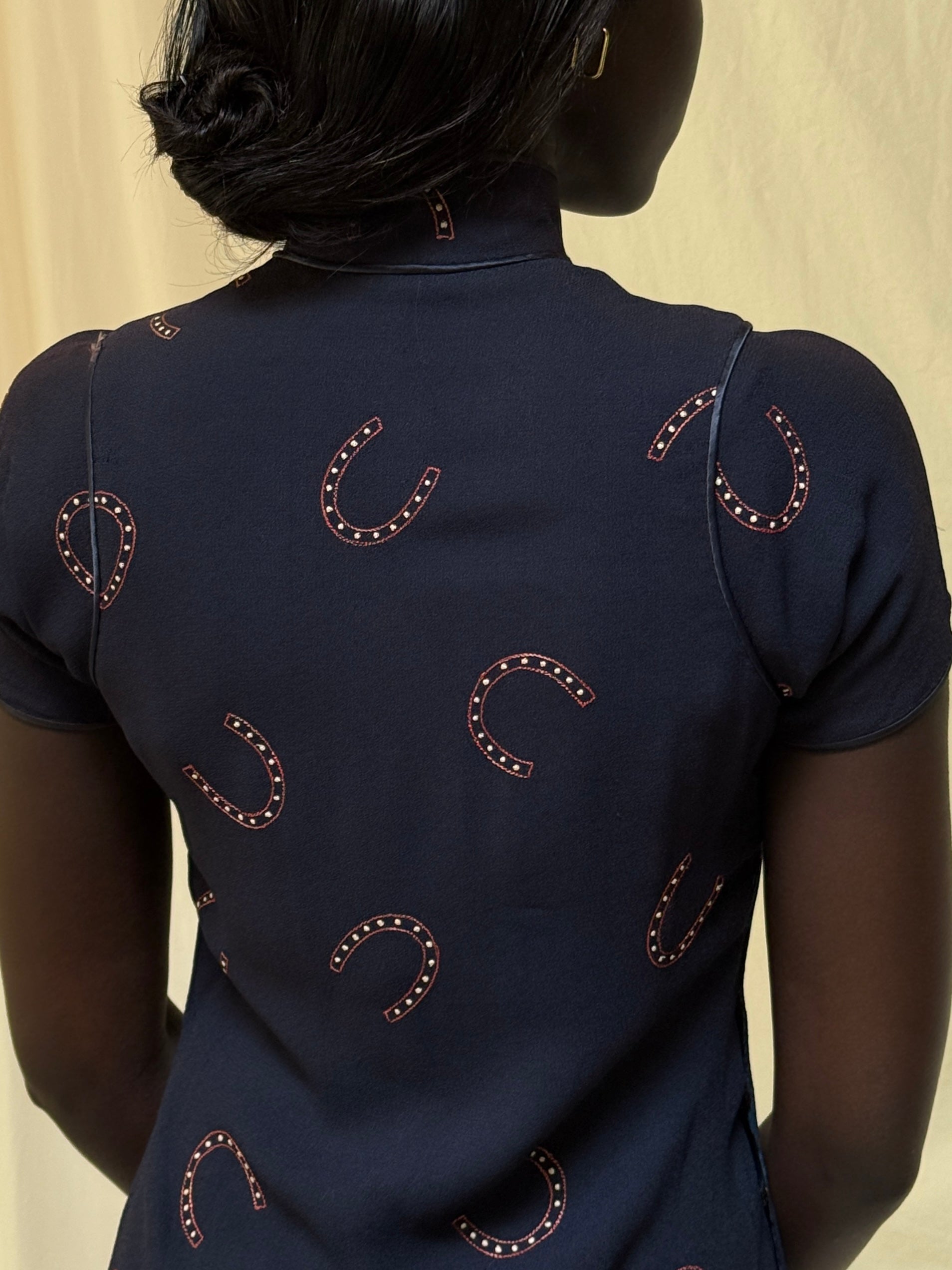 Vintage 1950’s Rayon Horseshoe Cheongsam Dress