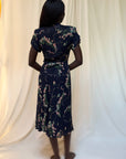 Vintage 1940s Floral Chiffon Dress | Antique Semi-Sheer Day Gown