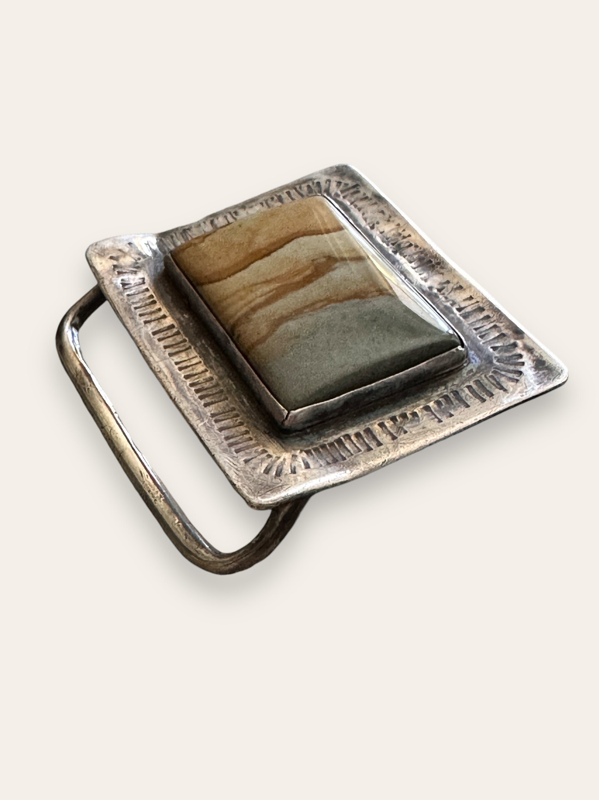 Vintage 1970’s Sterling Silver Agate Belt Buckle