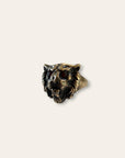 Antique Victorian 9ct Gold Lion Ring | Garnet Eyes & Natural Diamond Accent Ring Size 6.5