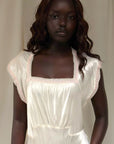 Vintage 1940s Greek Key Pattern Rayon Bias Cut Slip Dress | Antique Ivory Nightgown Negligée