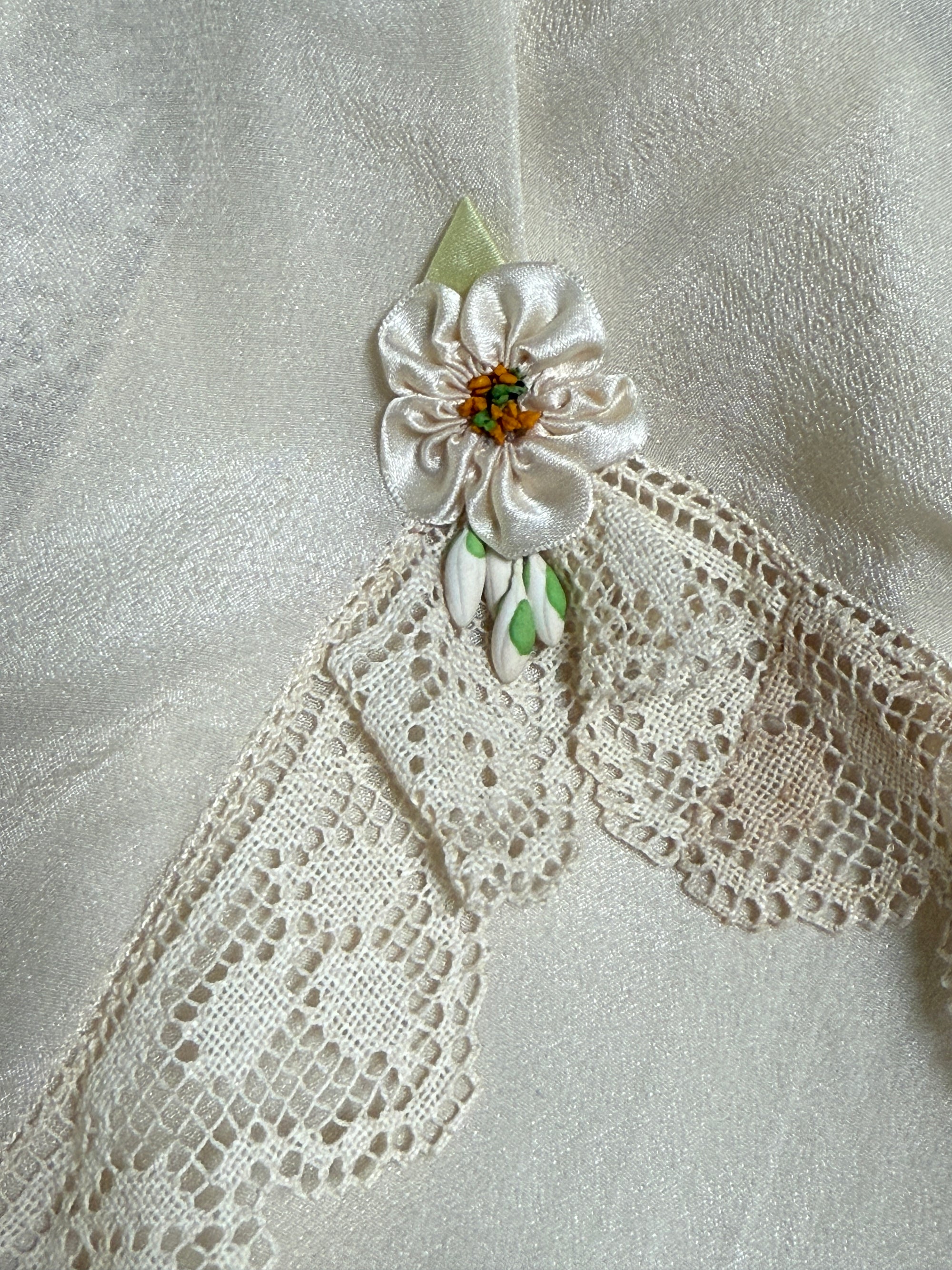 Vintage 1920’s Deadstock Cream Lace & Silk Step In Slip Dress