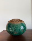 Vintage MCM Vanguard Studios Pottery Large Vase | Mid Century Modern Fluted Rim Green Glaze Studio Art Pottery Vessel USA