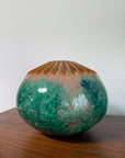 Vintage MCM Vanguard Studios Pottery Large Vase | Mid Century Modern Fluted Rim Green Glaze Studio Art Pottery Vessel USA