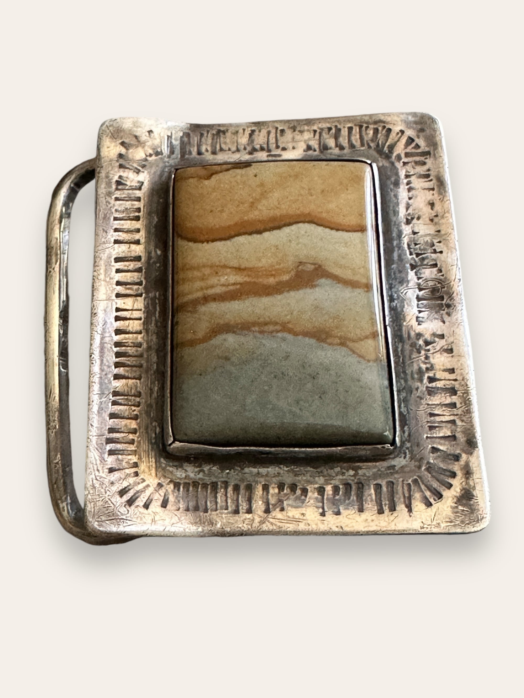 Vintage 1970’s Sterling Silver Agate Belt Buckle