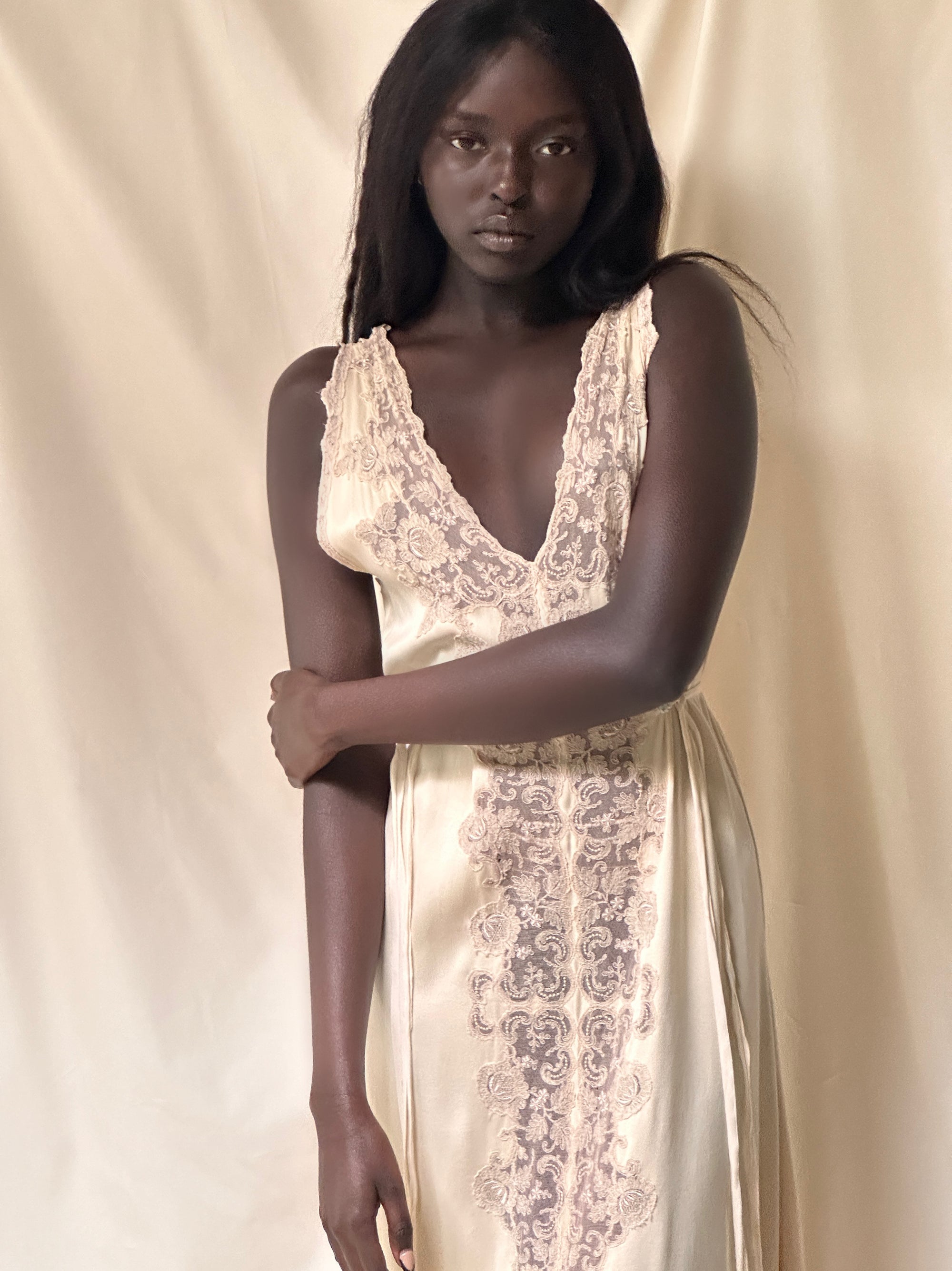 Vintage 1930’s Silk & Lace Champagne Slip Dress