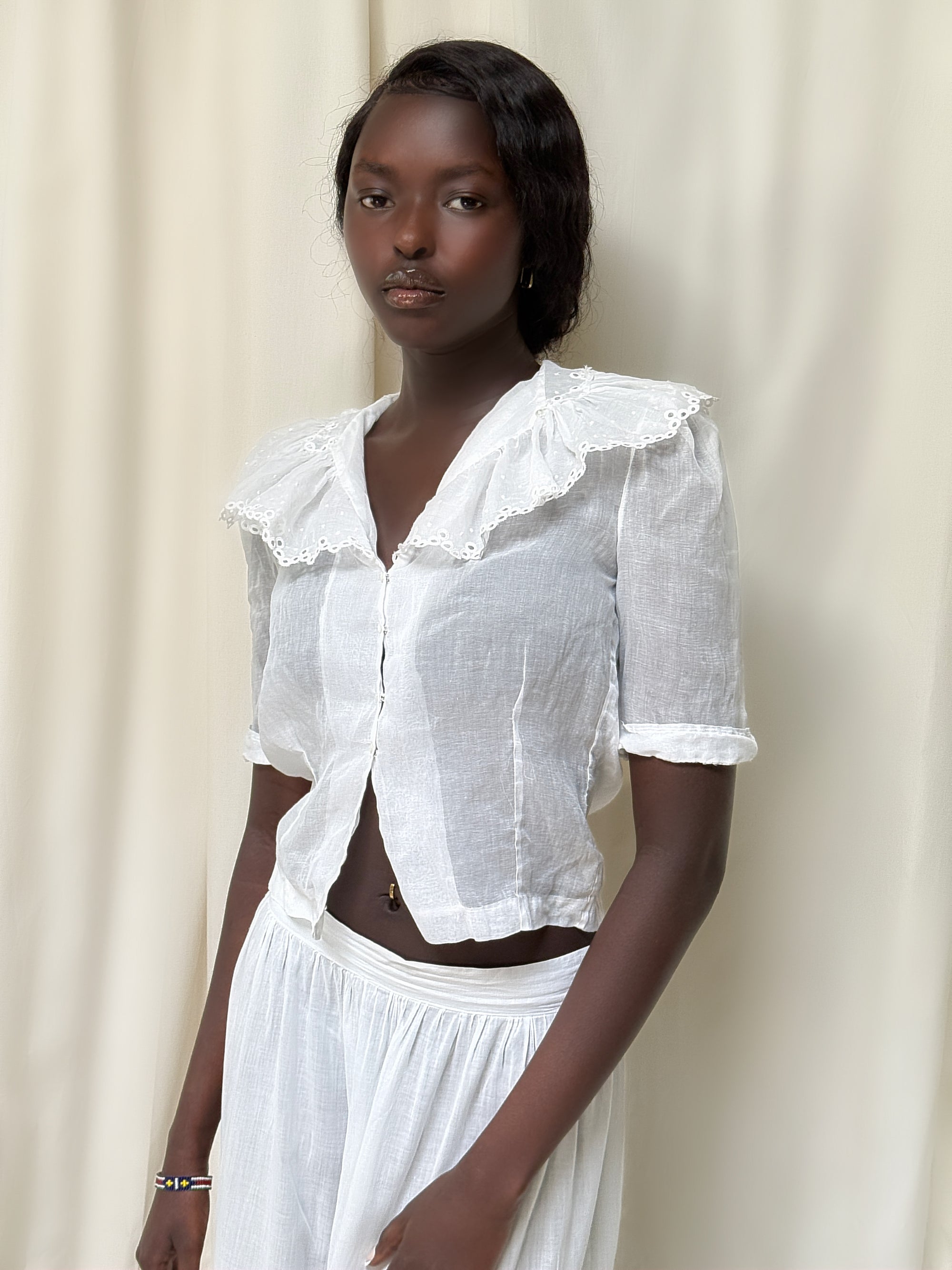 Vintage Edwardian Organza Cotton Blouse