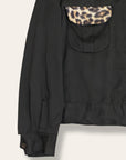 Vintage 1950’s California Black Rayon Gabardine Leopard Trim Jacket 46