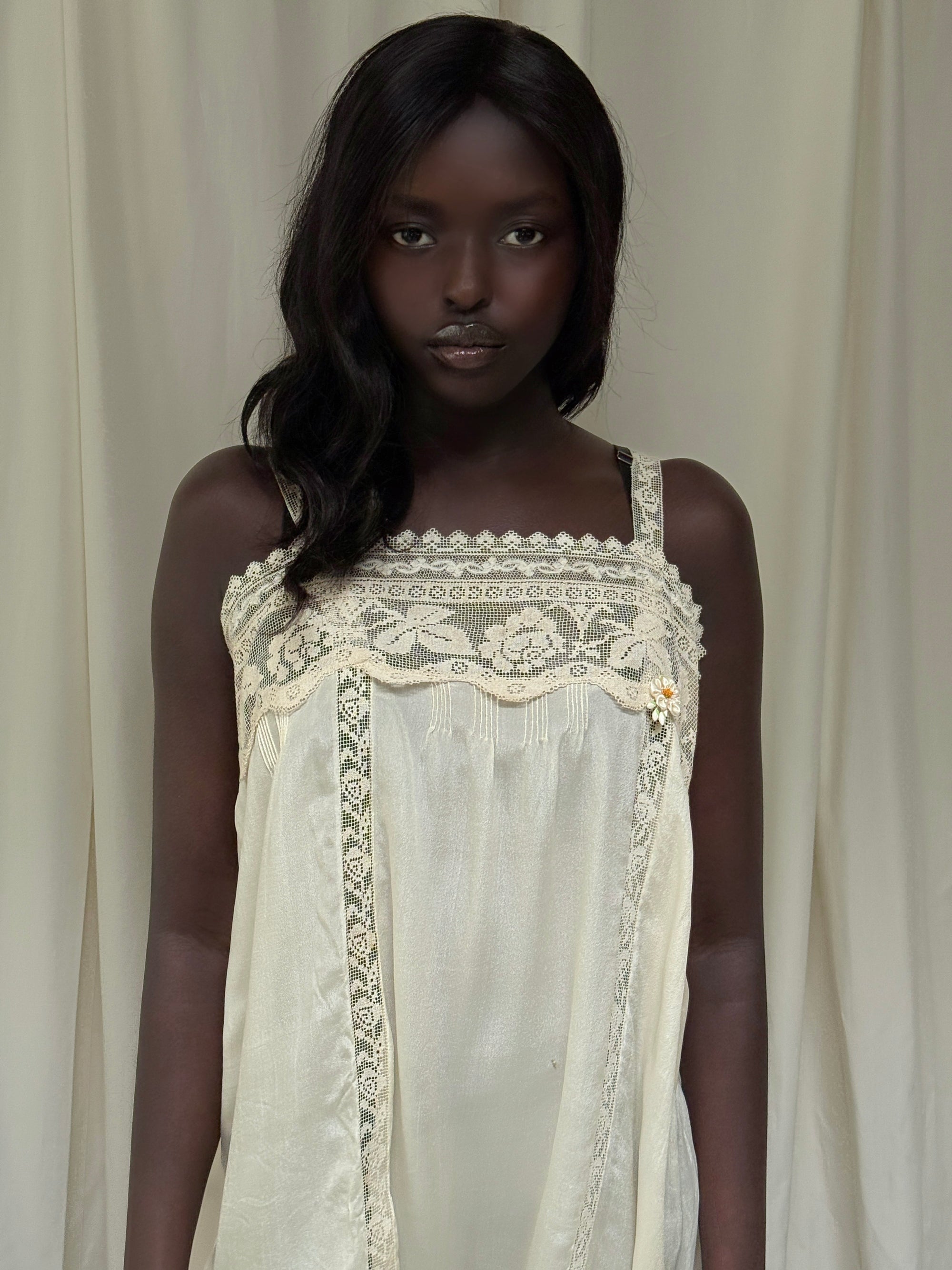 Vintage 1920’s Deadstock Cream Lace & Silk Step In Slip Dress