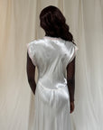 Vintage 1940s Greek Key Pattern Rayon Bias Cut Slip Dress | Antique Ivory Nightgown Negligée