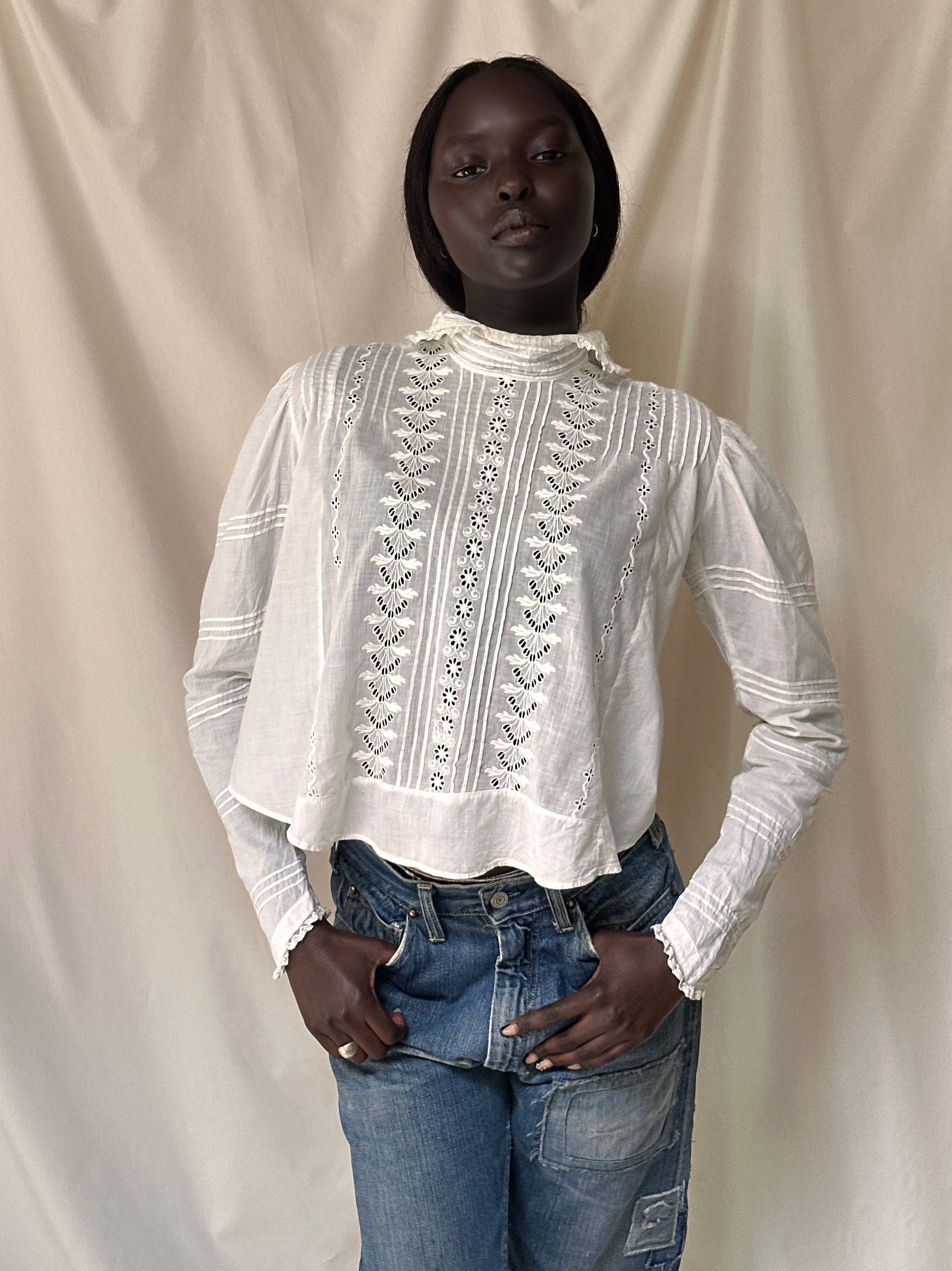 Vintage Edwardian Pleated Eyelet Cotton Bodice