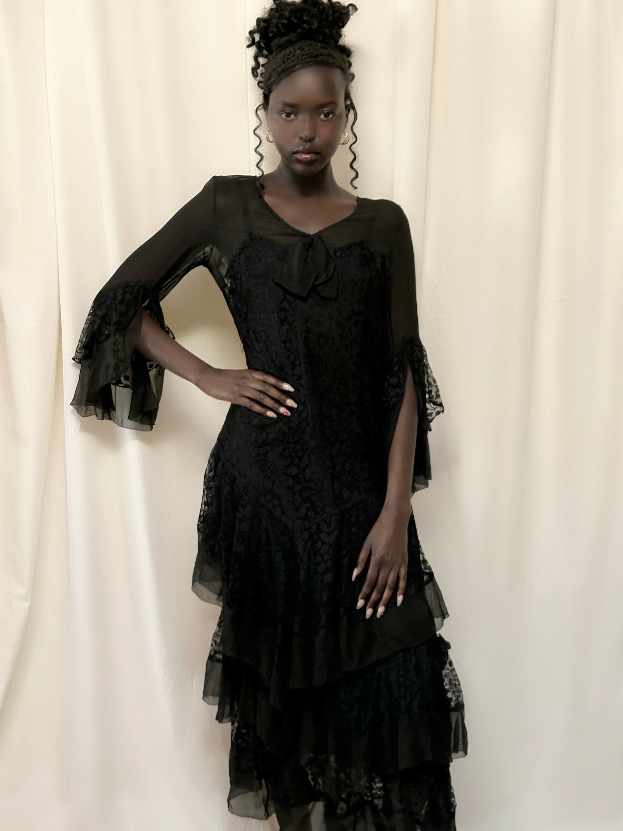 Vintage 1920’s Sheer Chiffon & Lave Layered Flapper Dress