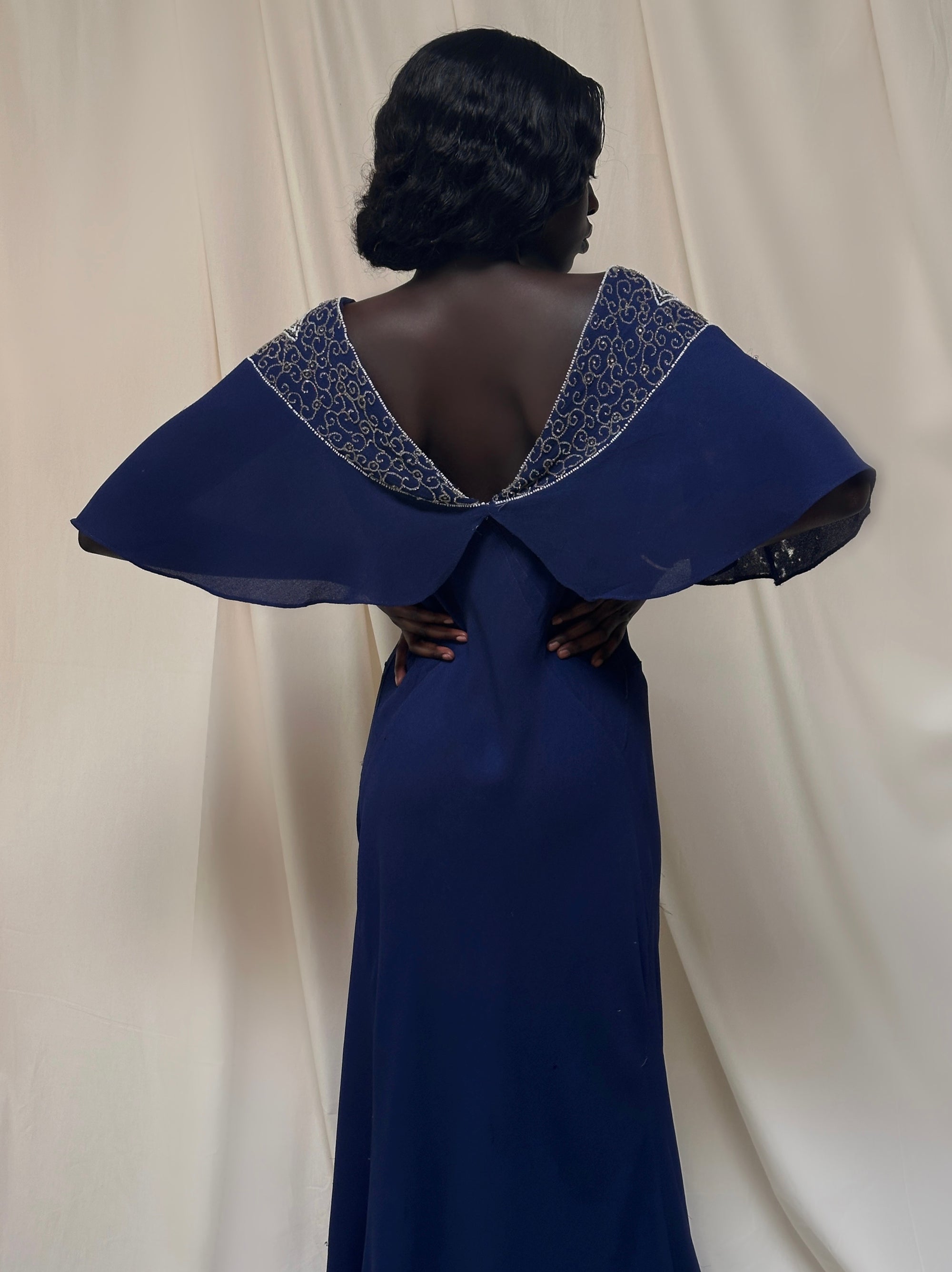 Vintage 1940’s Beaded Navy Crepe Dress