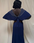 Vintage 1940s Beaded Navy Crepe Gown | Old Hollywood Evening Bias Cut Dress