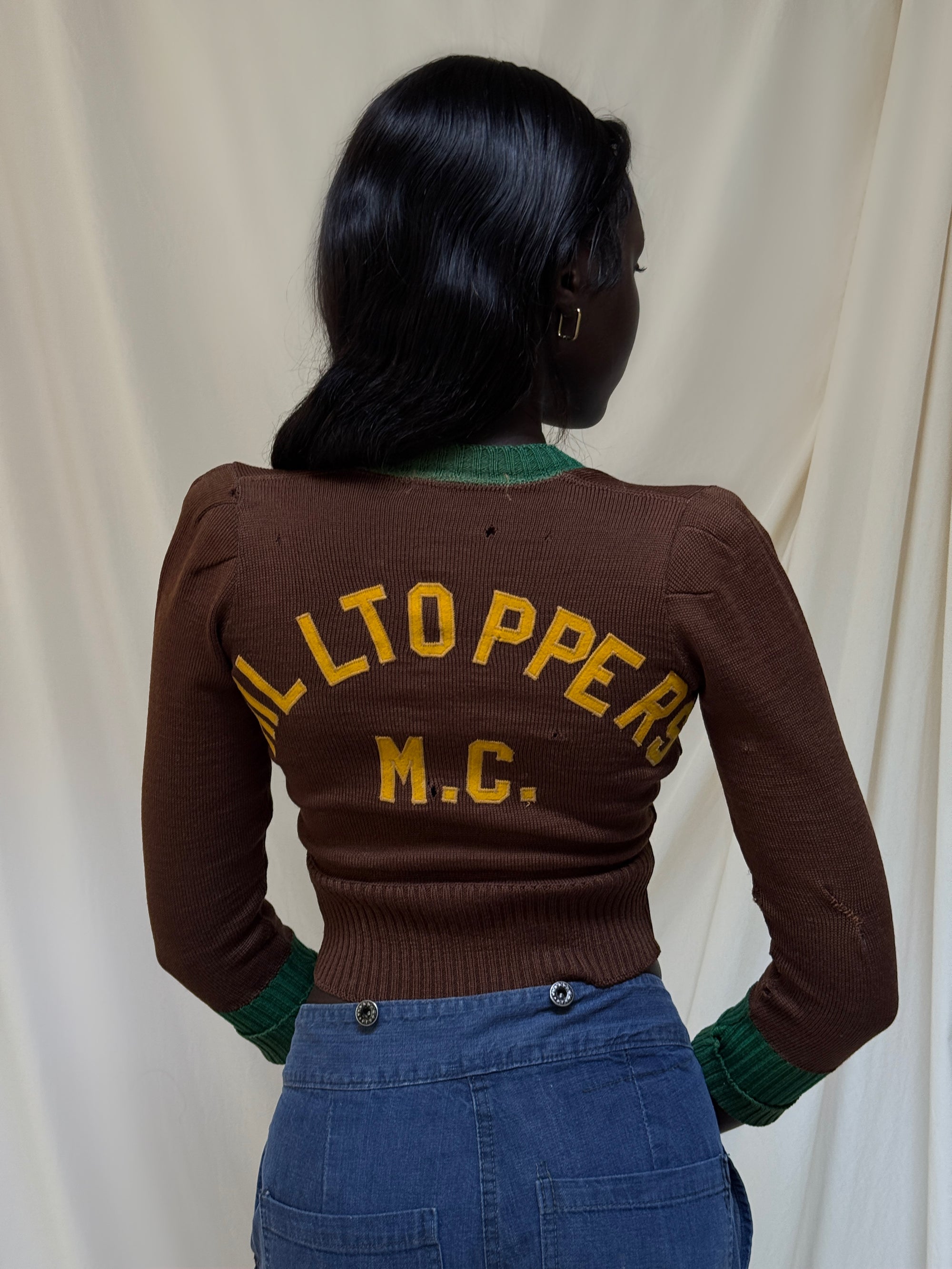 Vintage 1940’s Hilltoppers M.C. Wool Cardigan Sweater