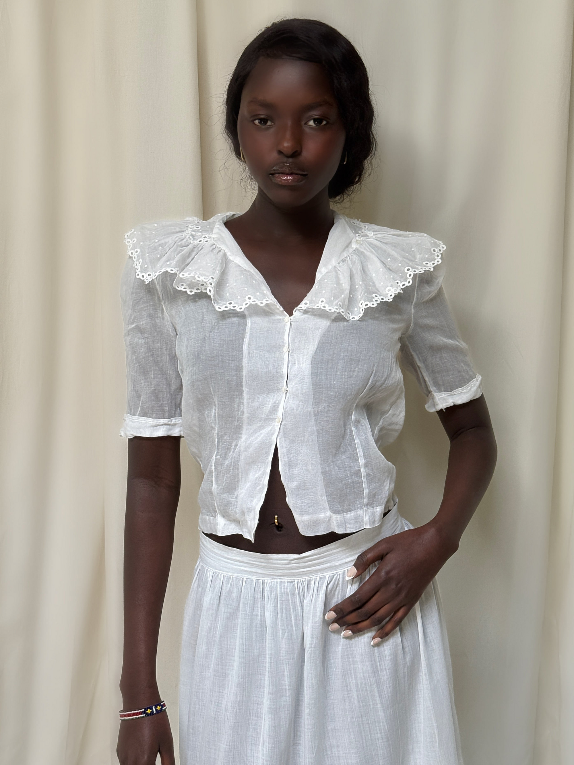 Vintage Edwardian Organza Cotton Blouse