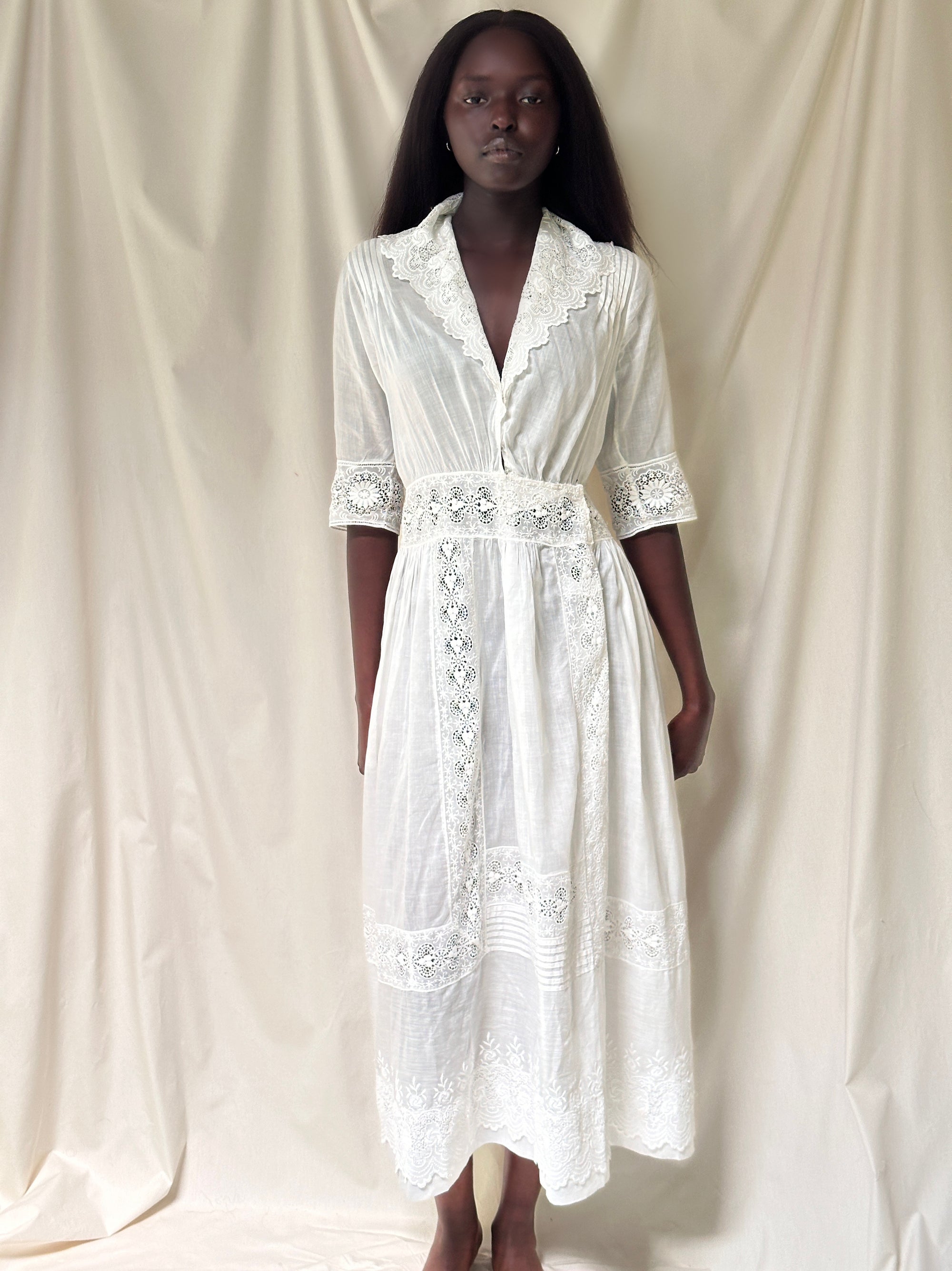 Vintage Edwardian White Cotton Eyelet Dress