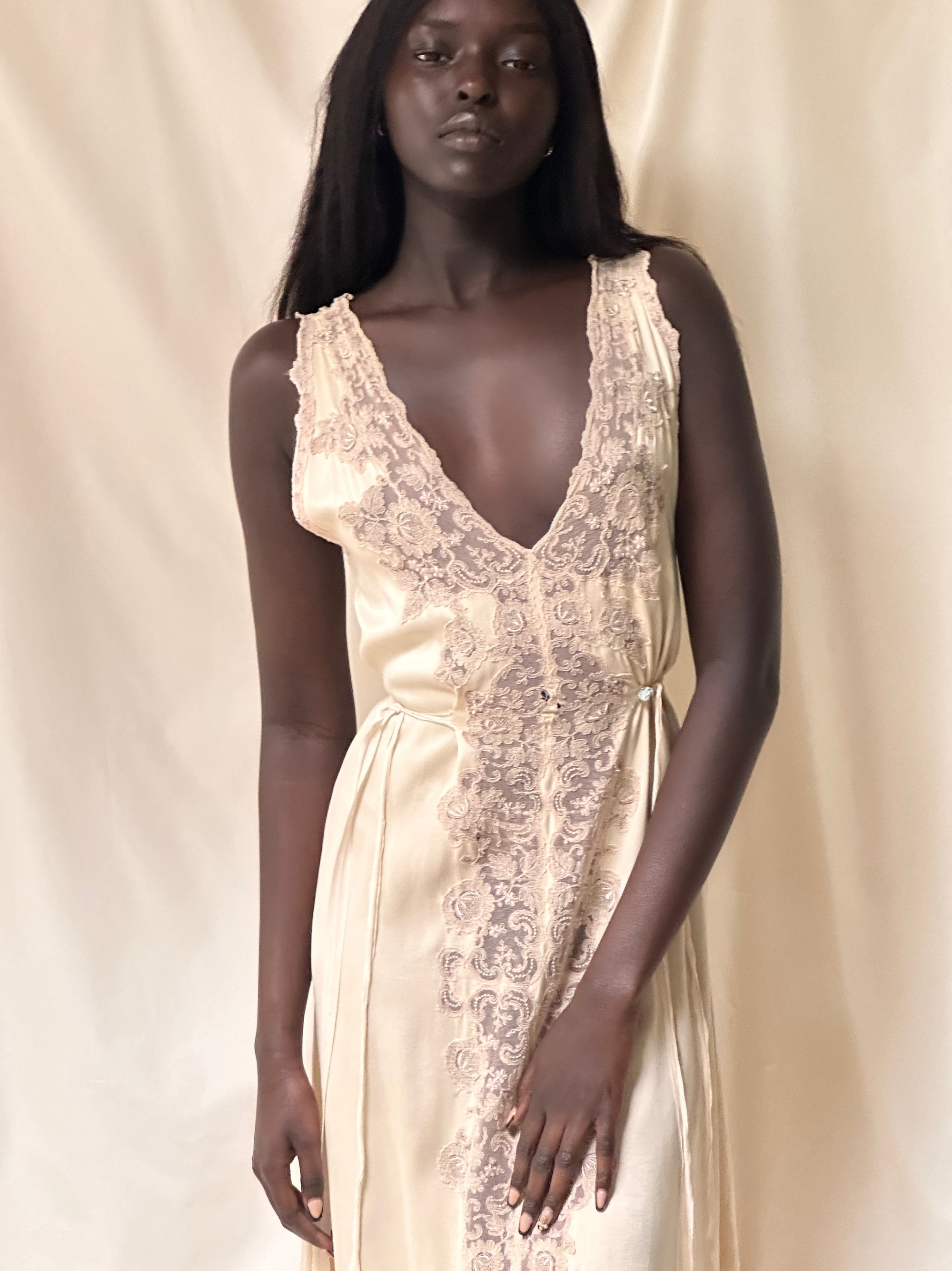 Vintage 1930’s Silk & Lace Champagne Slip Dress