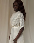 Antique 1900s Edwardian White Lace & Embroidered Cotton Lawn Dress | Handcrafted Heirloom Bridal Gown