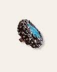 Vintage Brutalist Turquoise and Sterling Silver Statement Ring Size 7