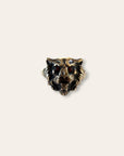 Antique Victorian 9ct Gold Lion Ring | Garnet Eyes & Natural Diamond Accent Ring Size 6.5