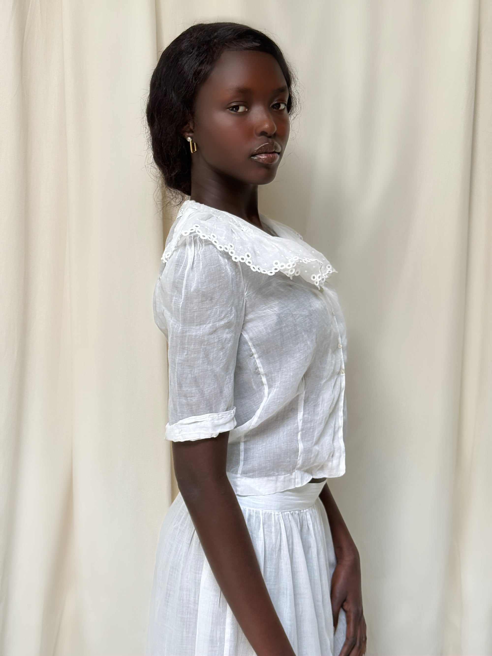 Vintage Edwardian Organza Cotton Blouse
