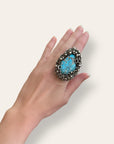 Vintage Brutalist Turquoise and Sterling Silver Statement Ring Size 7