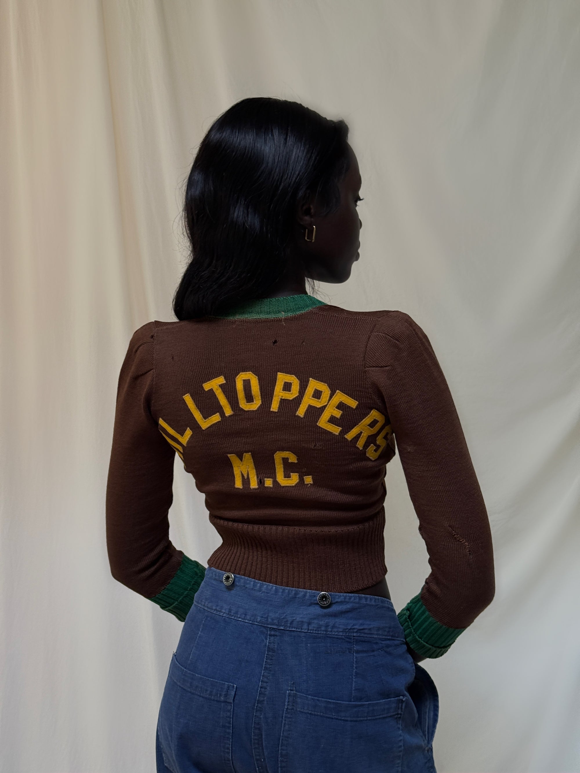 Vintage 1940’s Hilltoppers M.C. Wool Cardigan Sweater