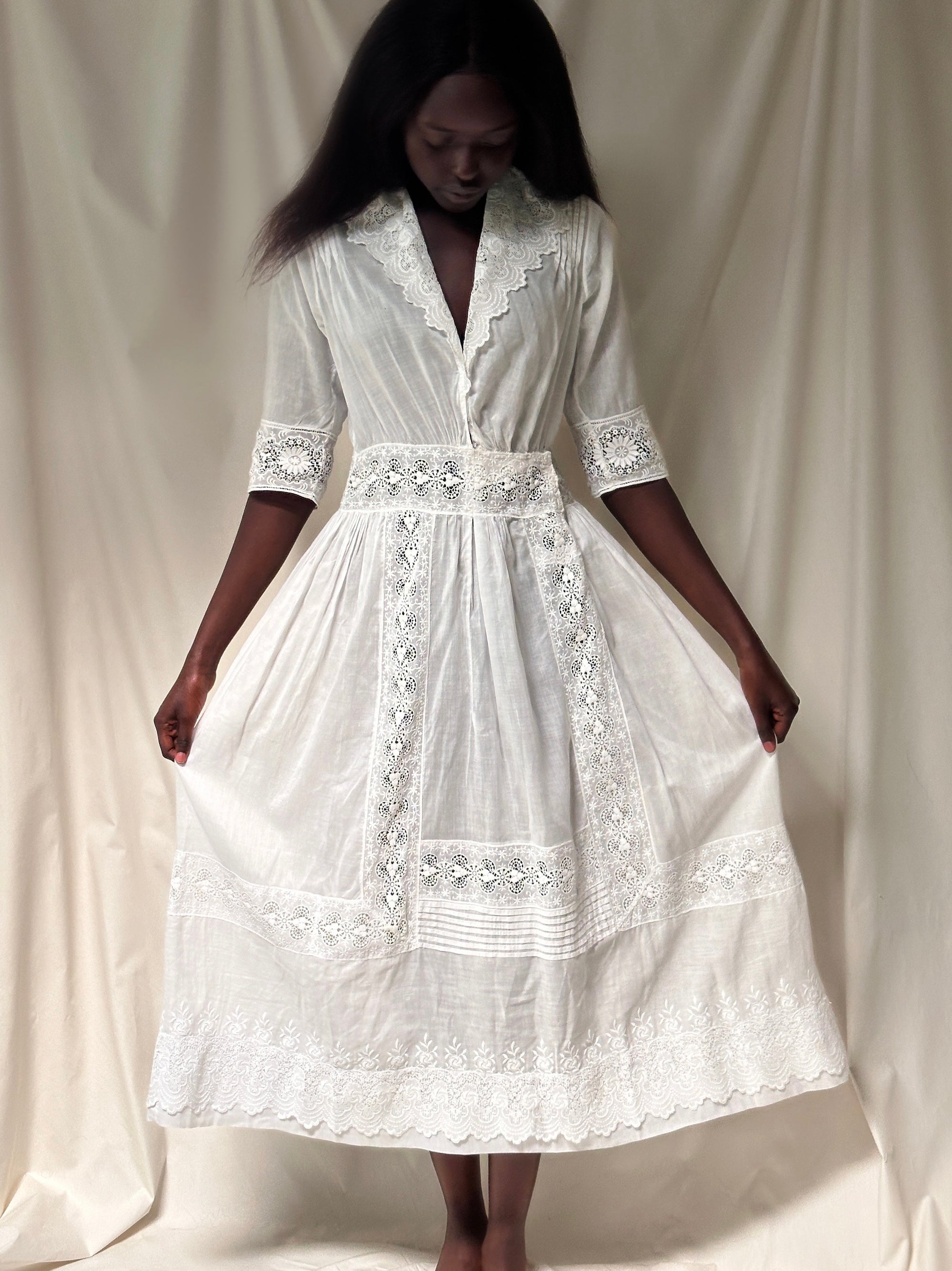 Vintage Edwardian White Cotton Eyelet Dress