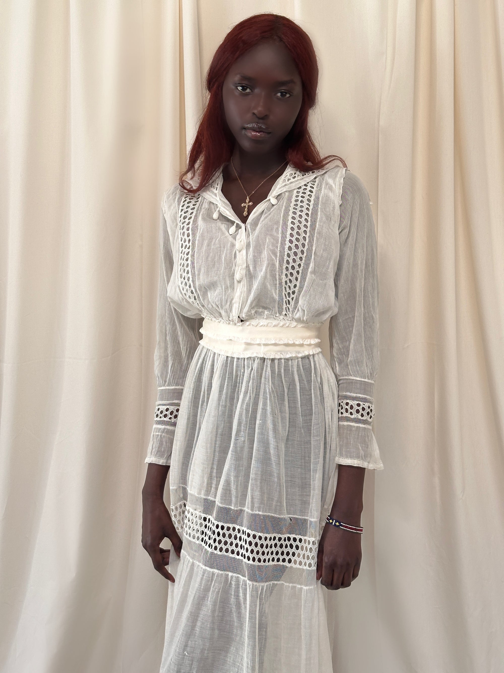 Vintage Edwardian Gauze Cotton Eyelet Lawn Dress