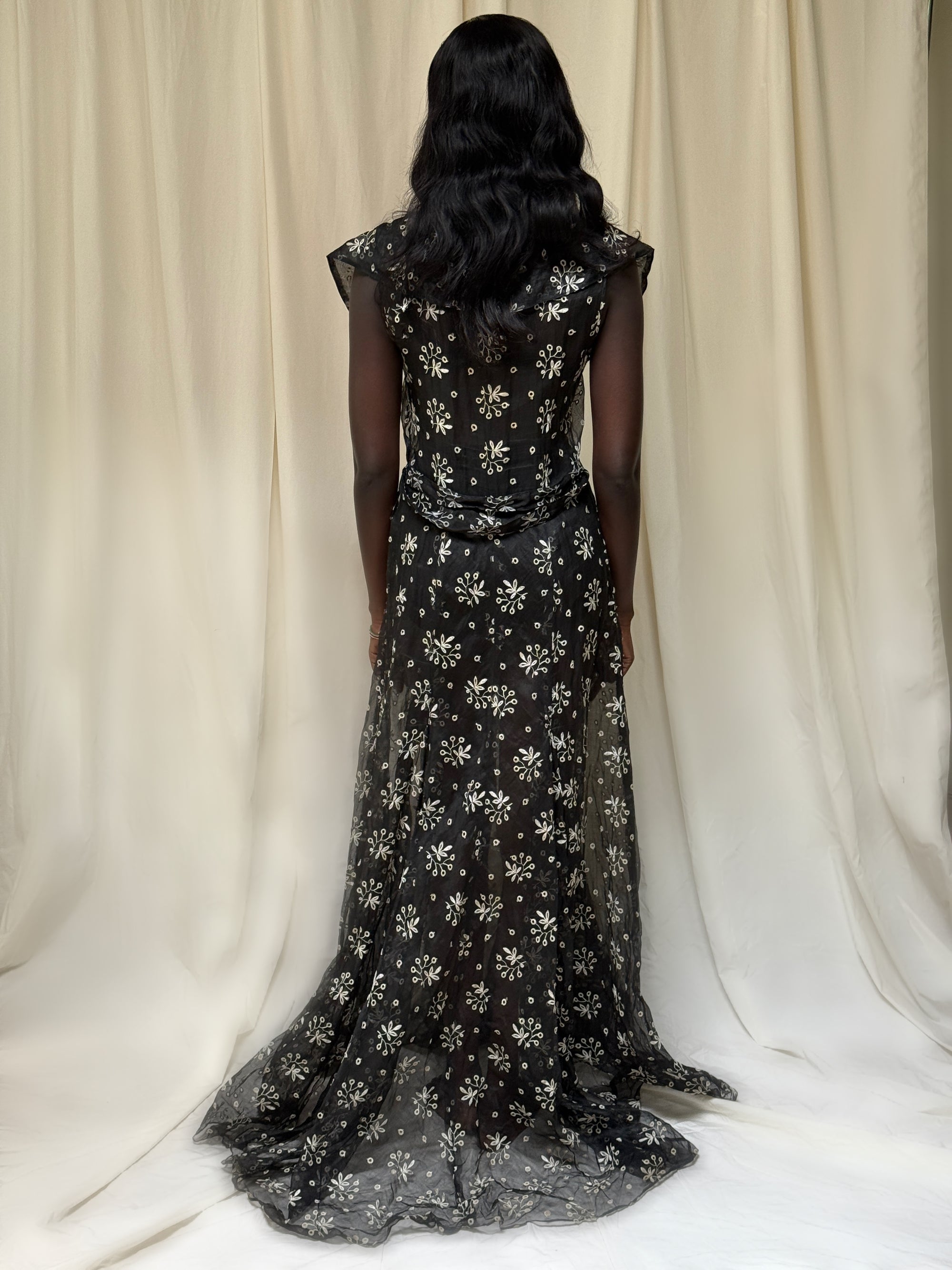 Vintage 1930’s Black & Creme Organza Eyelet Dress