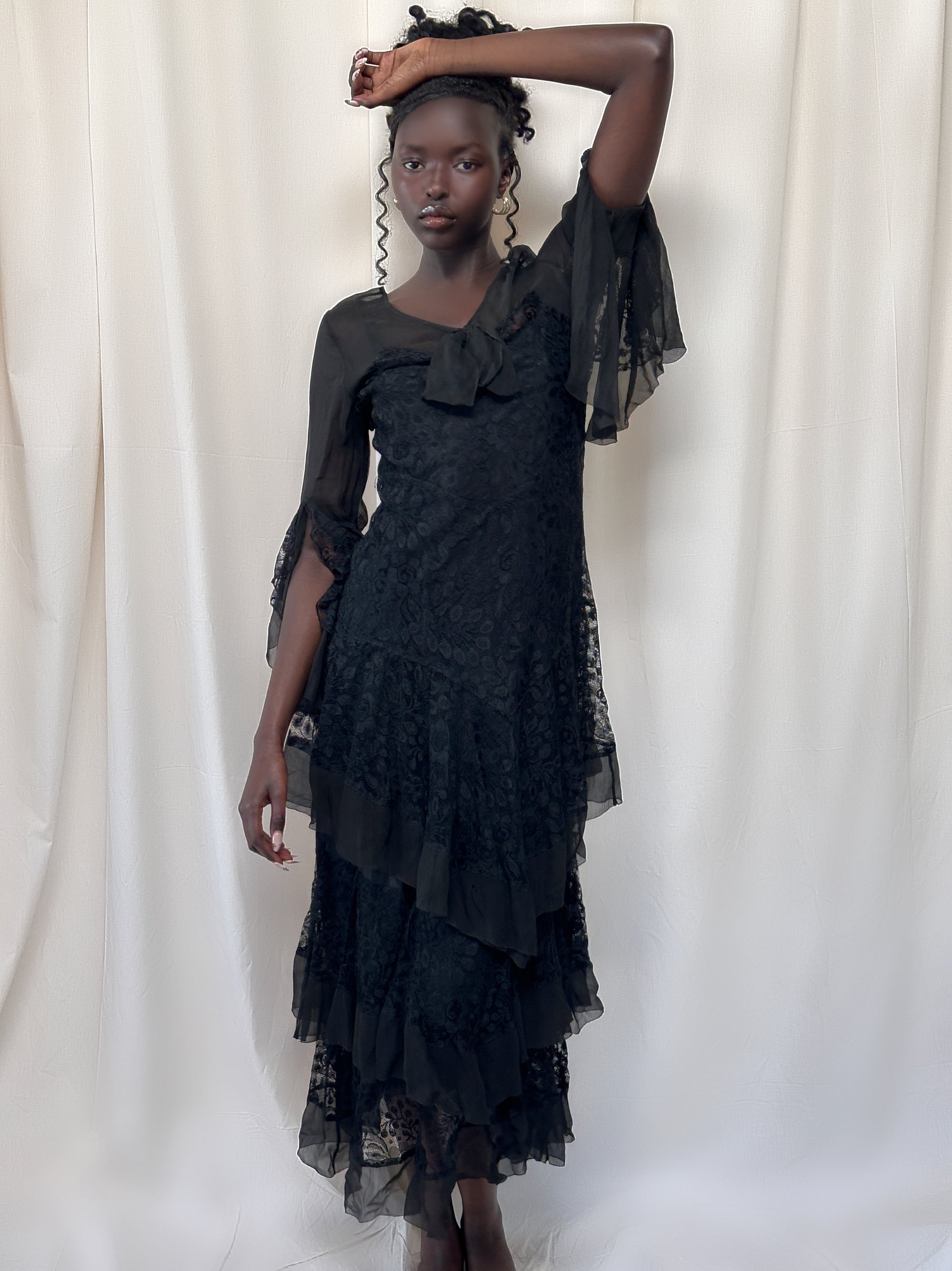 Vintage 1920’s Sheer Chiffon & Lave Layered Flapper Dress