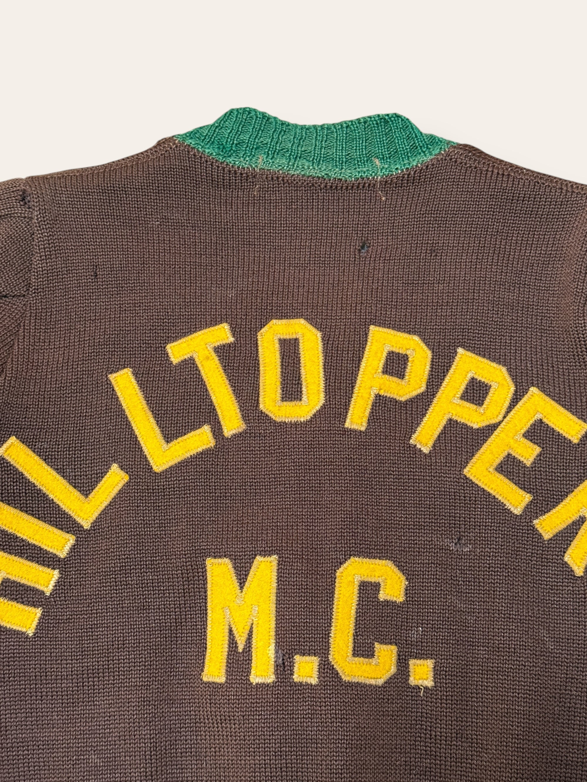 Vintage 1940’s Hilltoppers M.C. Wool Cardigan Sweater
