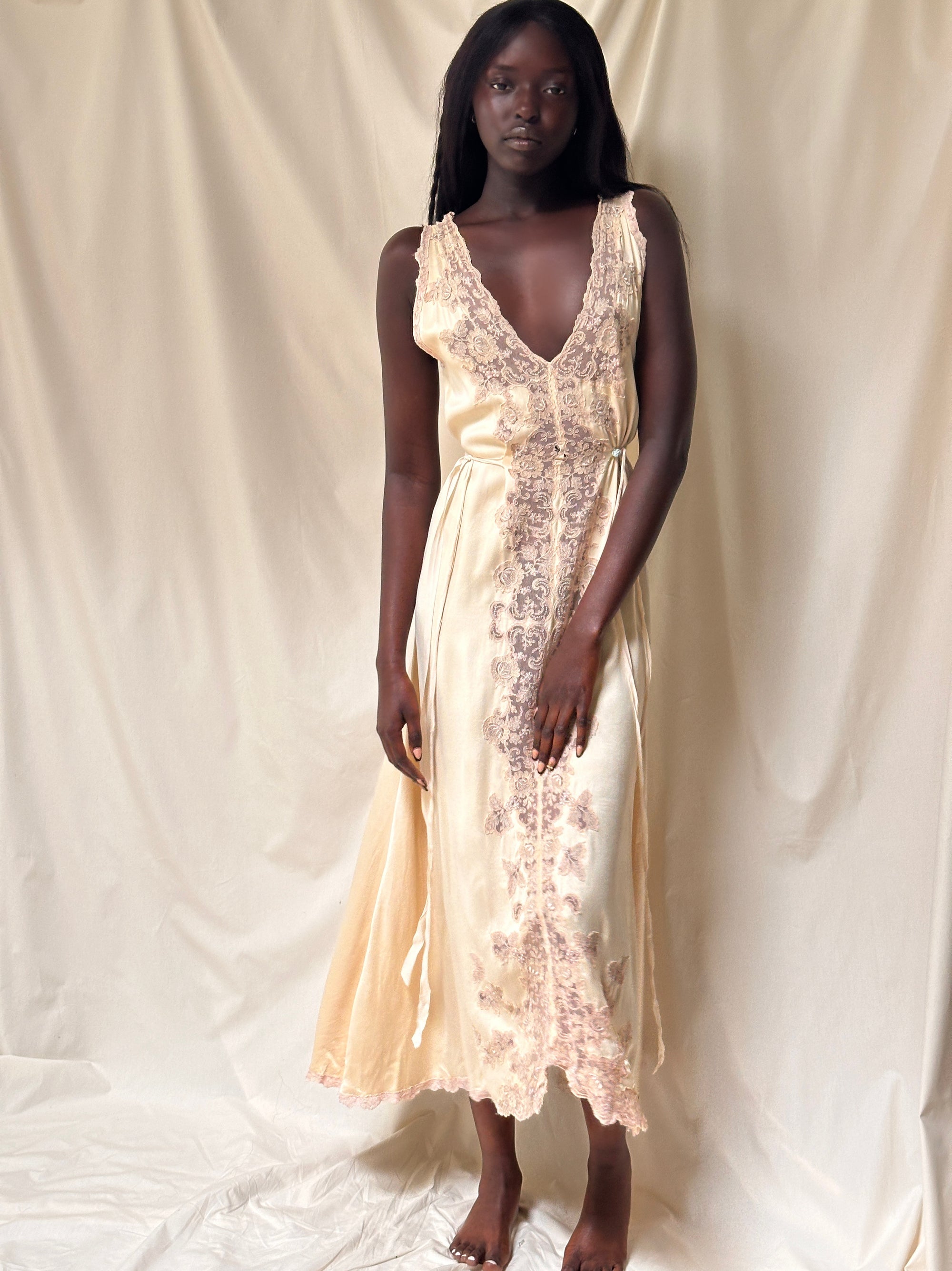 Vintage 1930’s Silk & Lace Champagne Slip Dress
