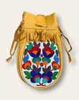 Vintage 1950s Northern Plains Medicine Bag Native American Beaded Leather Bag | Floral Seed Bead Design | Handmade Tribal Art Purse