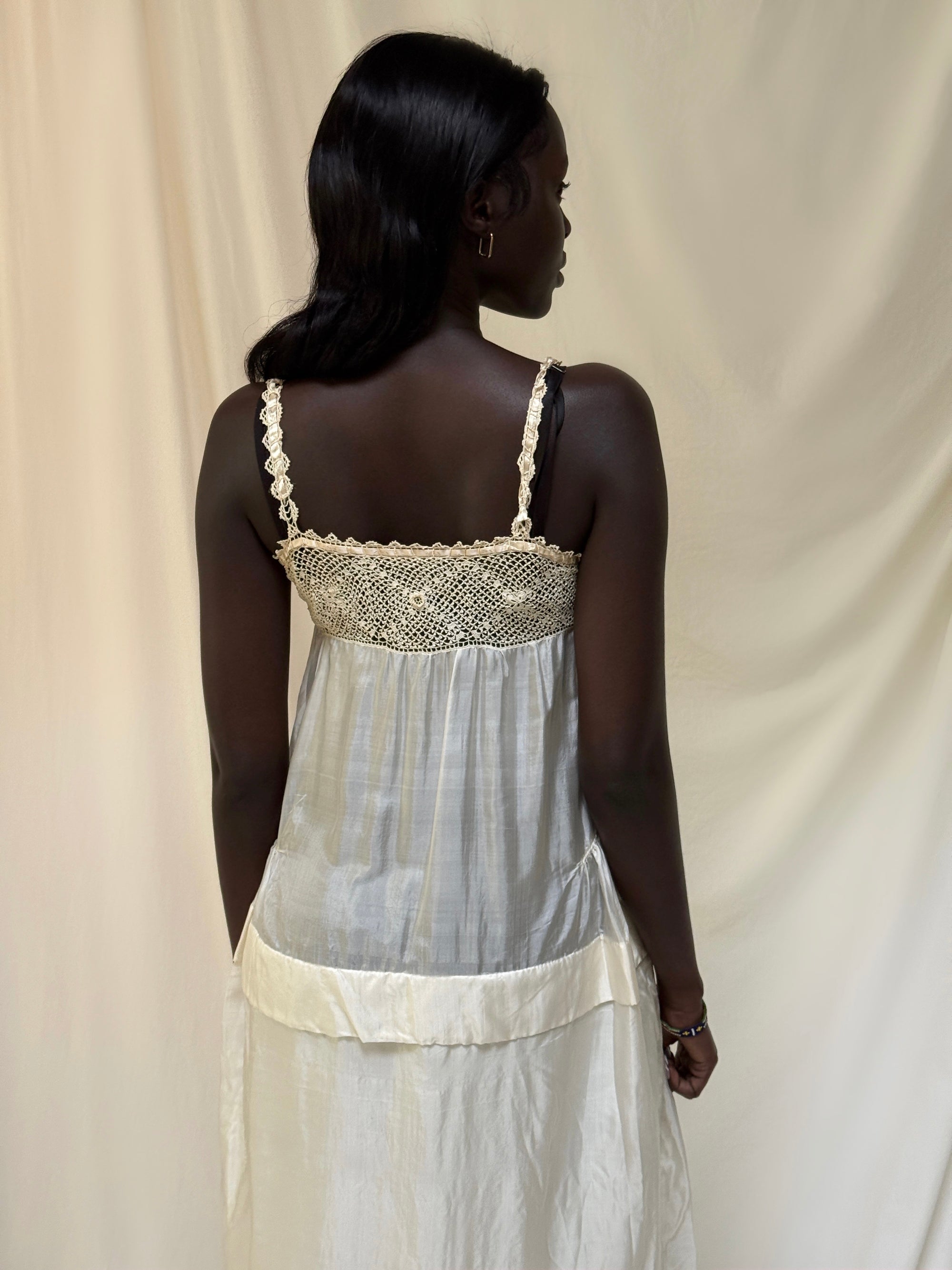 Vintage 1910’s Crochet & Silk Chemise Slip Dress