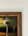 Vintage Mid Century Modern Desert Landscape Black Velvet Painting | MCM Cactus & Yucca Wall Art | Southwestern Framed Original Artwork